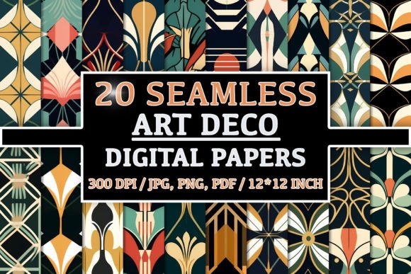 20 Seamless Art Deco Patterns Digital Papers Clipart Backgrounds for Creative Projects