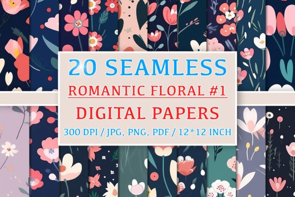 20 Seamless Romantic Floral Patterns 1: A Versatile Resource for Creative Projects