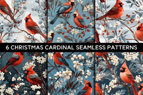 6 Christmas Cardinal Seamless Patterns