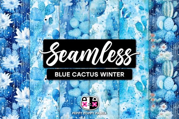 Blue Cactus Winter Seamless Patterns