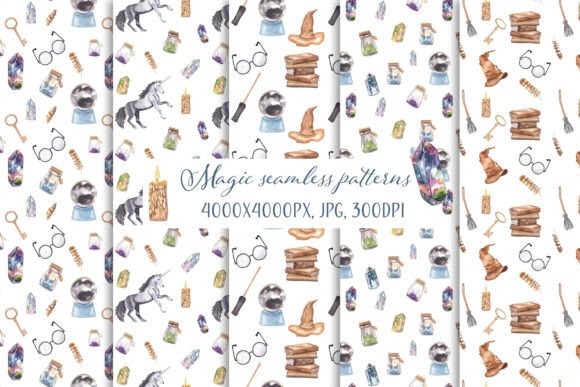 Magic Kids Seamless Patterns Watercolor