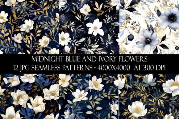 Midnight Blue and Ivory Flower Patterns: A Versatile Choice for Designers