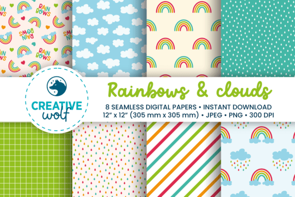 Rainbows Clouds Seamless Patterns