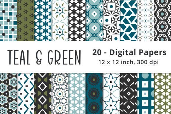 Seamless Teal Green Geometric Patterns