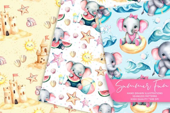 Summer Fun, Cute Elephants Patterns: A Creative Resource for Artists and Designers