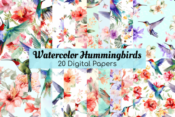 Watercolor Hummingbirds Digital Patterns